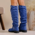 thumbnail image 5 of Dakaela Women's Knee High Boots Suede Buckles Slouchy Flat Fall Boots Comfortable Low Heel Motorcycle Riding Shoes Blue 8.5, 5 of 8