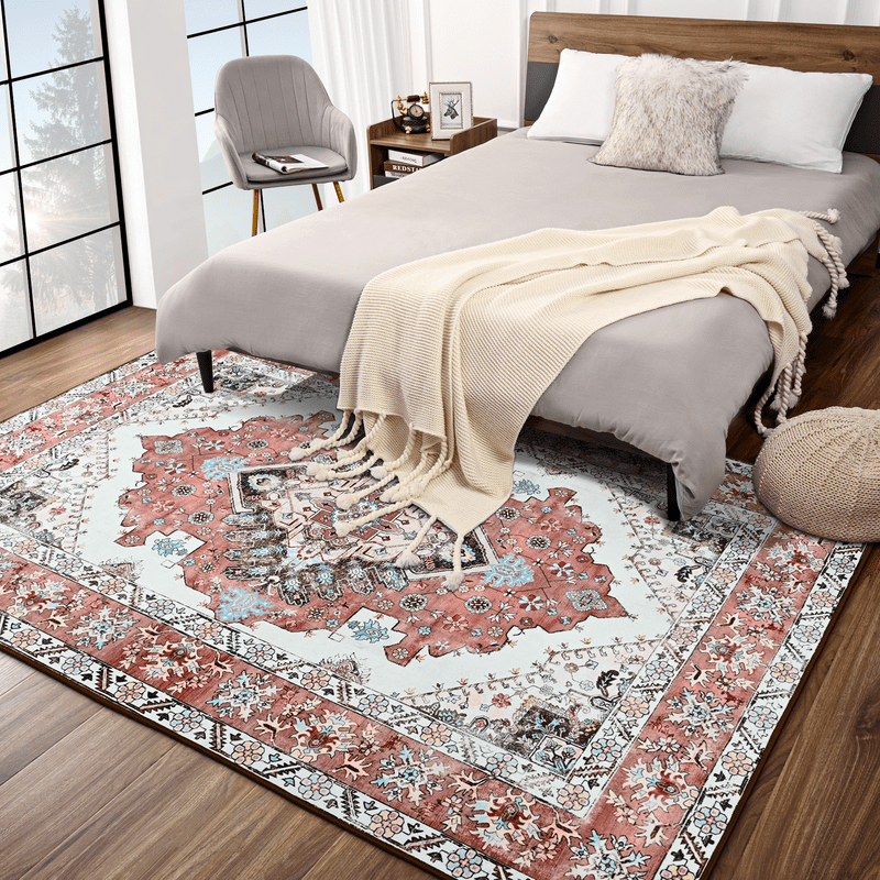 TWINNIS Area Rug for Living Room Persian Rug Vintage Boho Carpet for Bedroom,Orange/Red,5'x8'