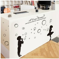 Little Kids Blowing Bubbles Wall Decal DIY PVC Transparent Film for Kindergarten Living Room Children's Room TV Sofa Background Wall Art Decors Window Dressing Living Room
