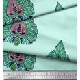 thumbnail image 2 of Soimoi Satin Silk Fabric Leaves & Floral Block Print Fabric by The Yard 42 Inch Wide, 2 of 3