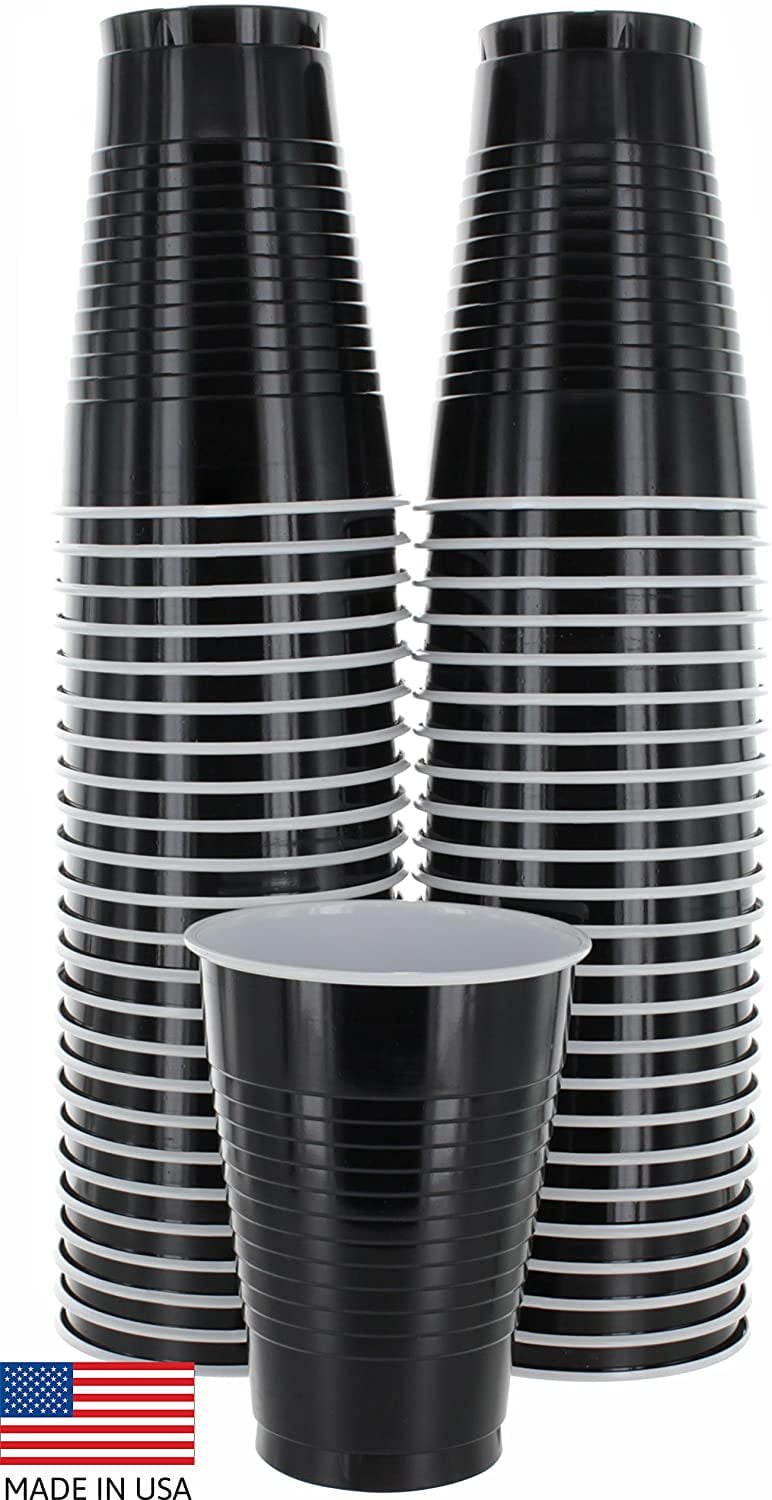 Amcrate Black Colored 12Ounce Disposable Plastic Party Cups Ideal