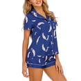 thumbnail image 4 of Capreze Women Pajamas Set Button Down Lounge Sets Lapel Sleepwear Straight Leg 2 Piece Outfits Short Sleeve Nightwear Navy Blue Floral XL, 4 of 8
