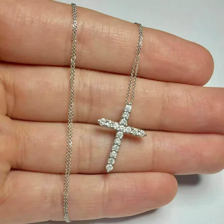 1.00 Ct Round Cut Created Diamond Cross Pendant W/18" Chain 925 Sterling Silver