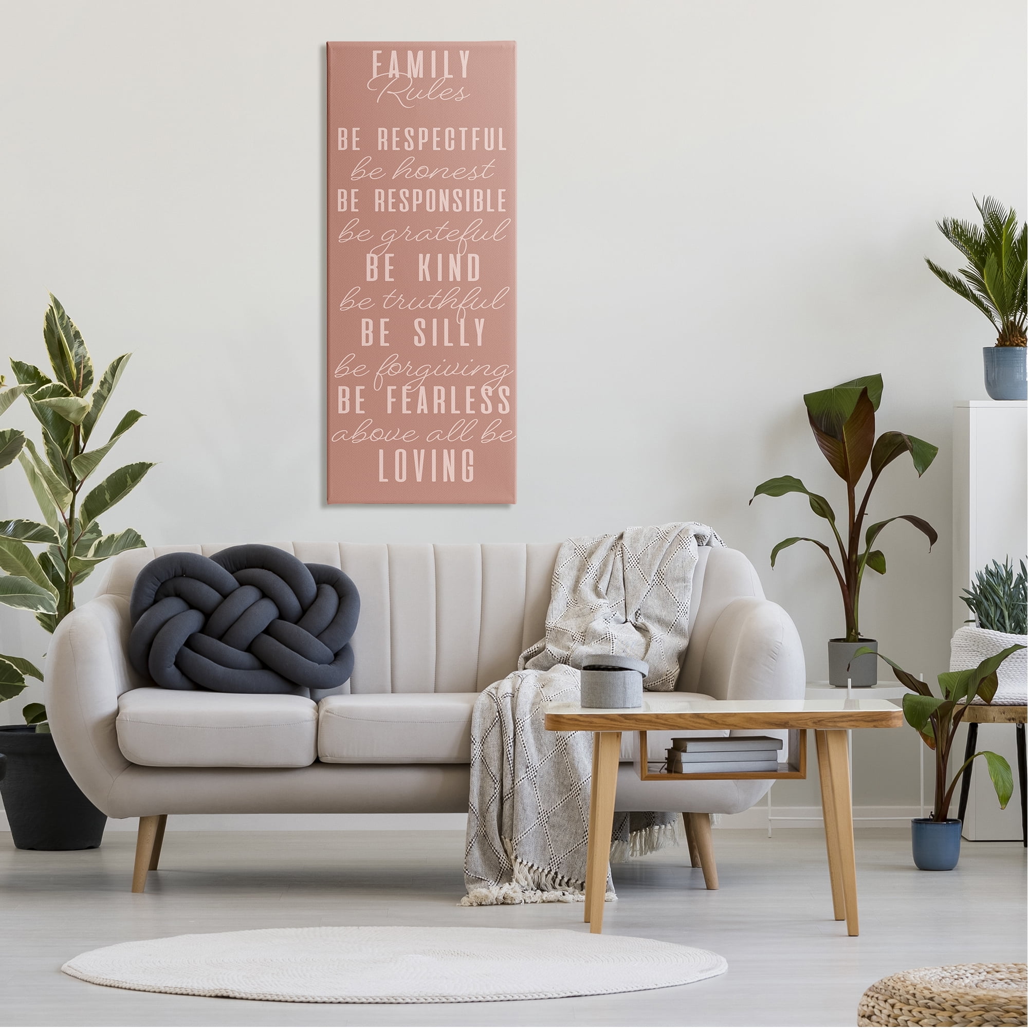 Stupell Industries Pink Chic Family Rules Typography Painting Gallery Wrapped Canvas Art Print Wall Art, 20 x 48
