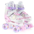 thumbnail image 1 of Costway 4 Sizes Adjustable Quad Skates with Light-up Wheels Safety Protection for Ages 8-13 Pink, 1 of 10
