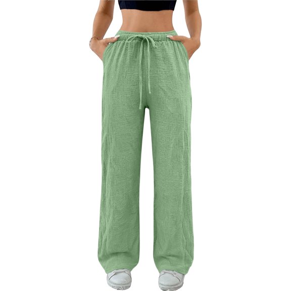 JUUNthy Wide Leg Pants for Womens, Lightweight Drawstring Loose Fit Casual Lounge Trousers with Pockets Green S