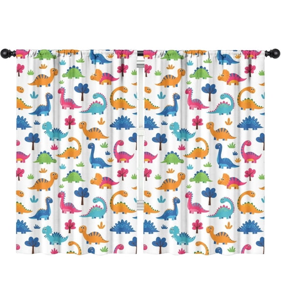 Blackout Kids Curtains,Dinosaur and Tree White Pattern Children's Insulated Curtains Set Of 2,Bedroom Essentials,Toddler Room Decor 52"x84"