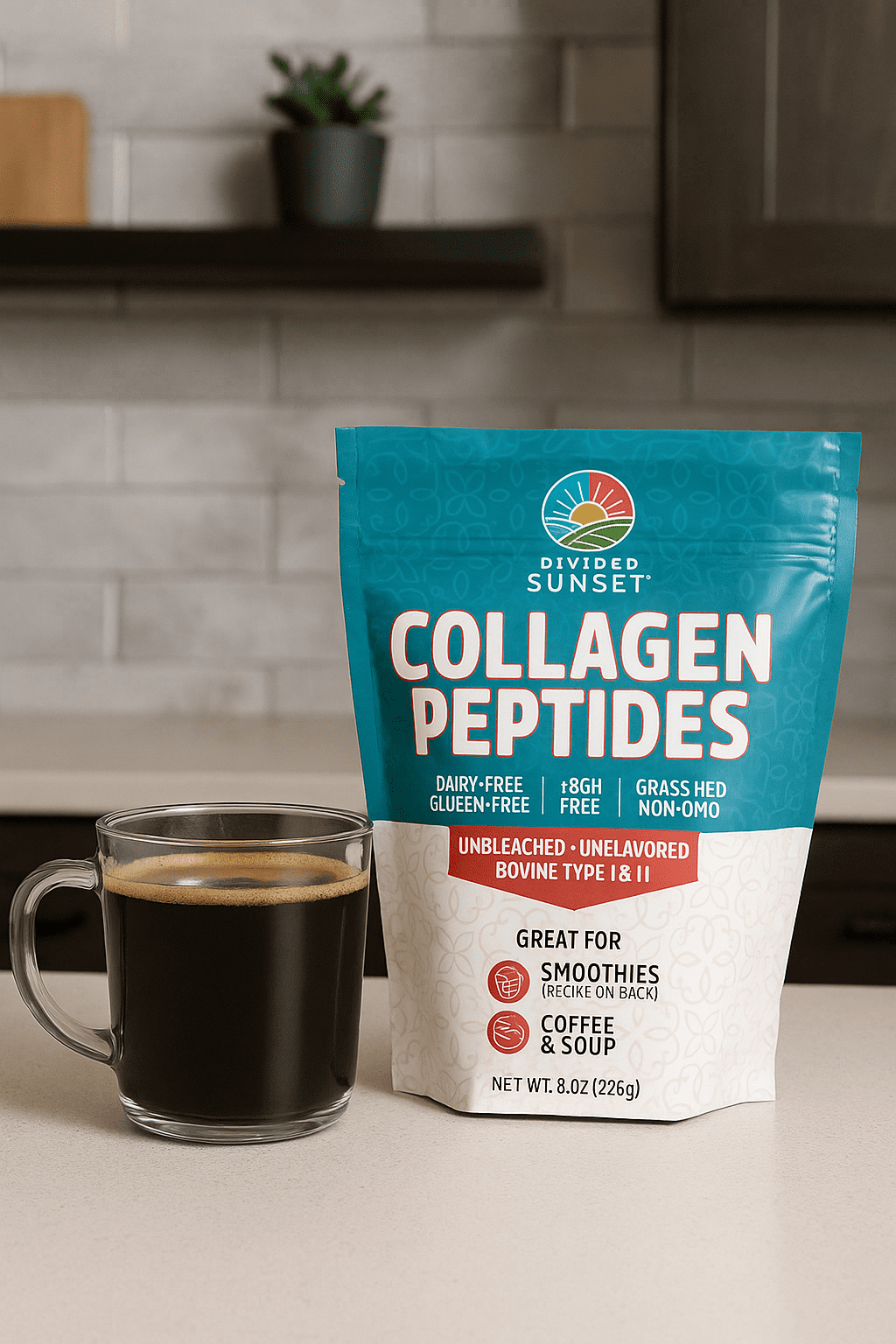 Divided Sunset Collagen Peptides Powder Mix, Unflavored - Unbleached, 8 oz