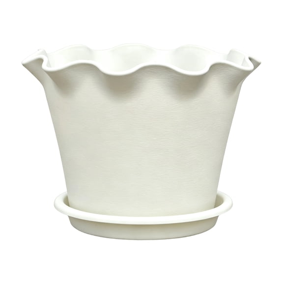 Wavy Edge Planter with Saucer, Thickened Flower Pot with Drainage Holes, Modern Plant Pot for Indoor Outdoor Plants