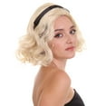 thumbnail image 5 of HPO Adult Women's Chilling Witch Wavy Bob Cosplay Wig with Black Ribbon Blonde Color Synthetic Fiber, 5 of 10