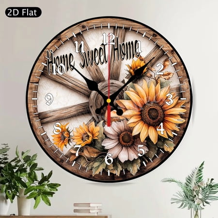 Farmhouse Home Sweet Home Birdhouse Floral Round Wall Clock Silent Non-Ticking