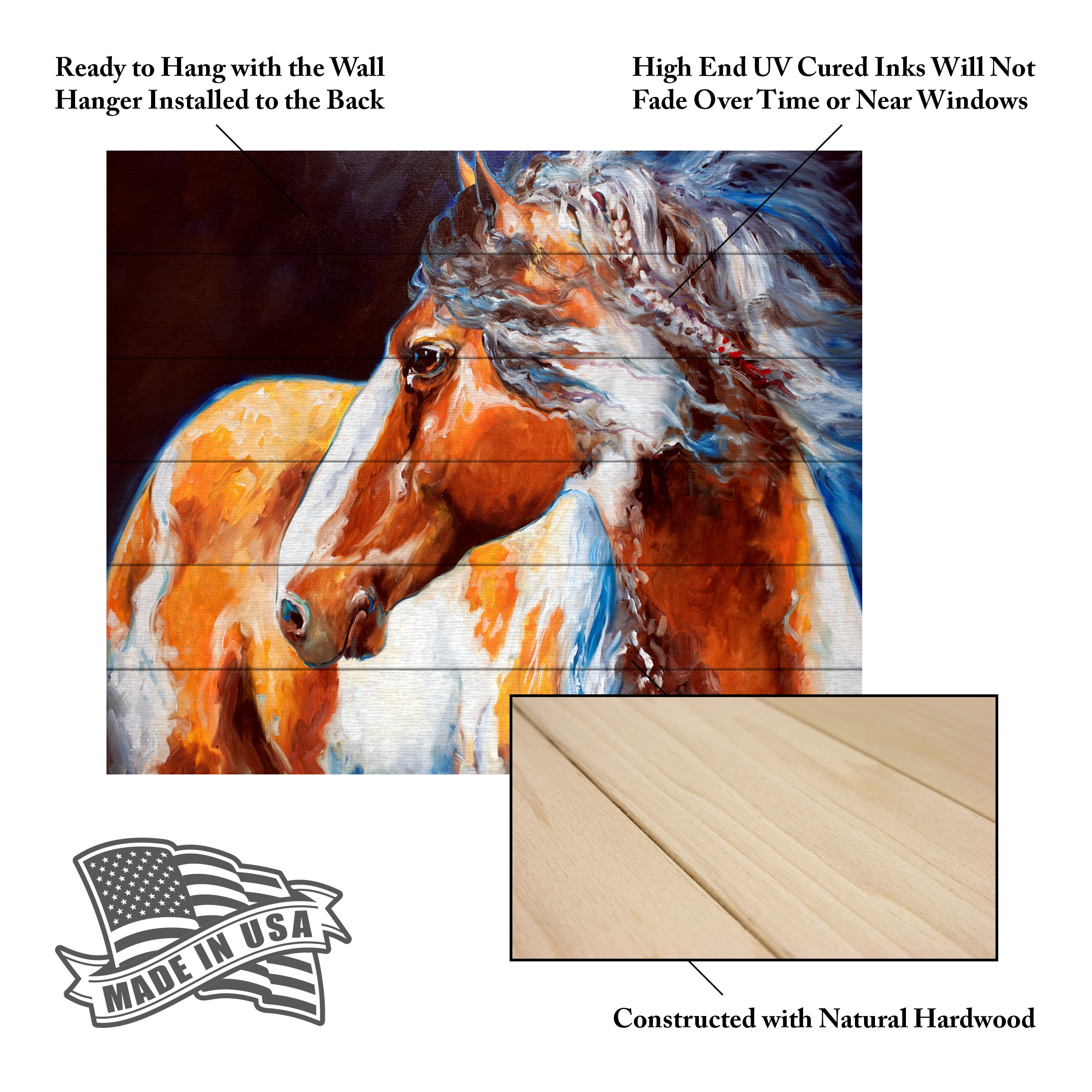 Marcia Baldwin 'Mohican Indian War Horse' Wood Slat Art 18x22