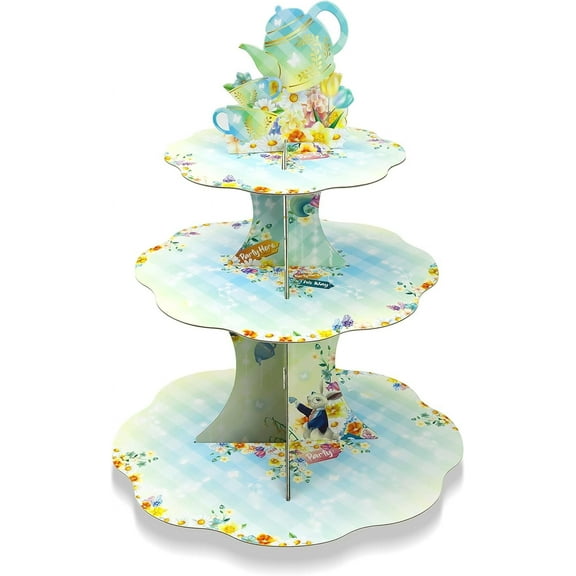 Cheerland Flower Teapot Cupcake Stand for Alice in Wonderland Party Decoration
