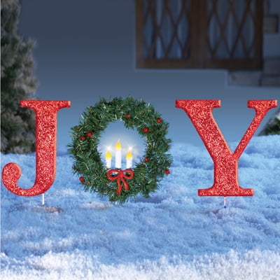 Outdoor Christmas Decorations, Holiday Joy with Wreath, Lighted Garden