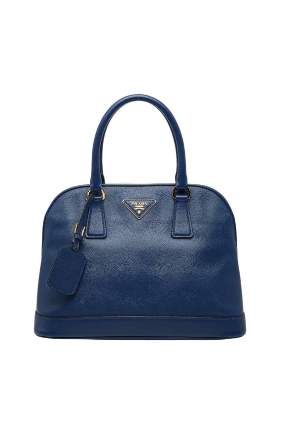 Pre-Owned Prada Triangle Logo Plate Handbag in Blue Saffiano Leather for Women