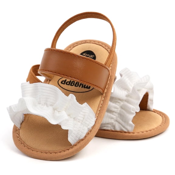 LOVZFMLL Baby Girls Summer Sandals Princess Dress Shoes for Outdoor Beach Soft Sole Open Toe Slip On First Walkers Flats Coffee 0-6 Months