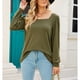 thumbnail image 4 of Camiseta verde de manga larga para primavera y otoño, talla M Top de punto holgado con cuello ancho, 4 of 8