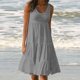 thumbnail image 1 of ICHUANYI Clearance Womens Fashion Holiday Summer Solid Color Sleeveless Party Beach Dress(Gray, XXL) ICHUANYI WER2023080808055, 1 of 5