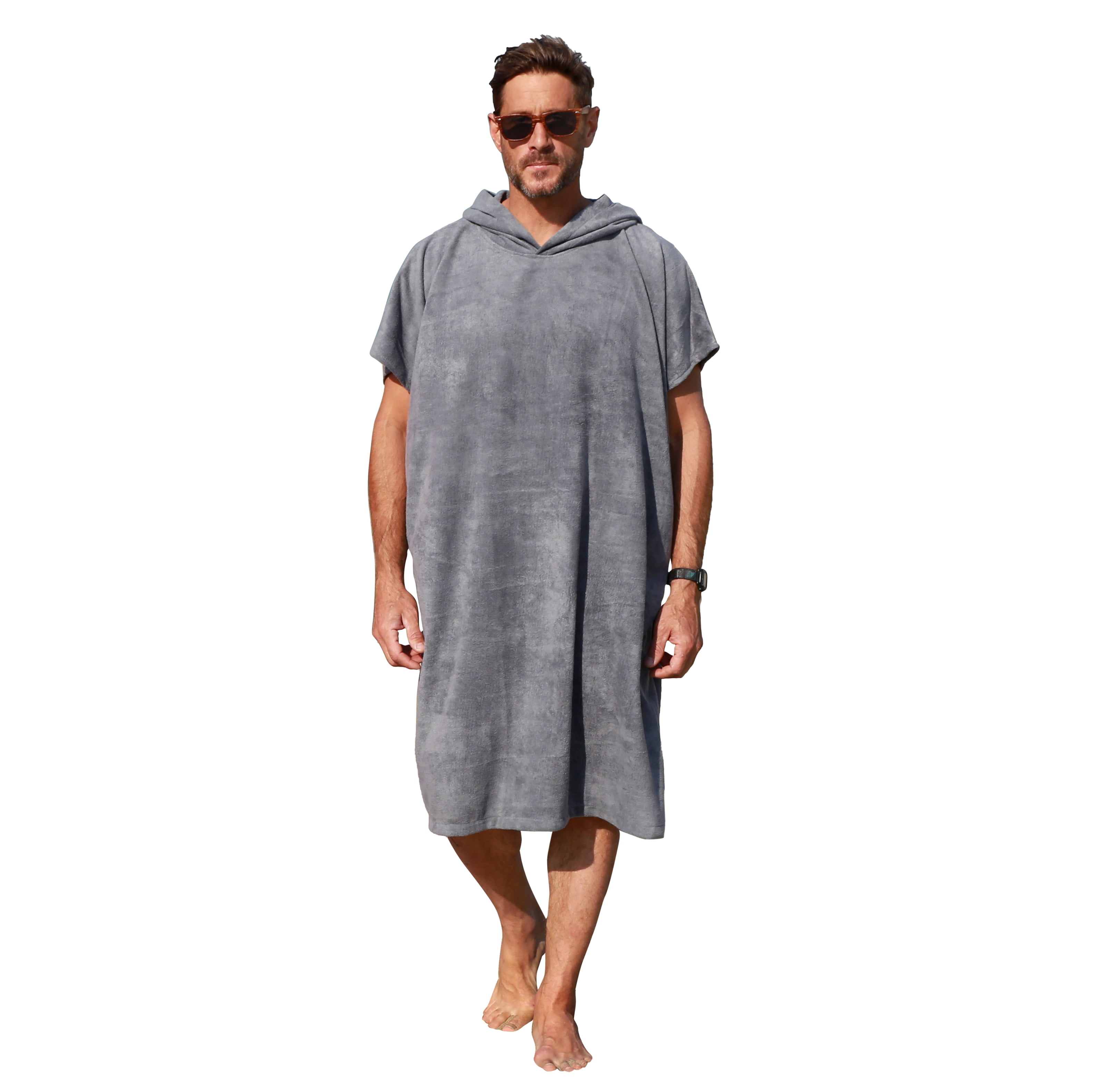 HC Adult Mens Changing Robe Towel Bath Hooded Beach Towel Poncho Bathrobe Towel 