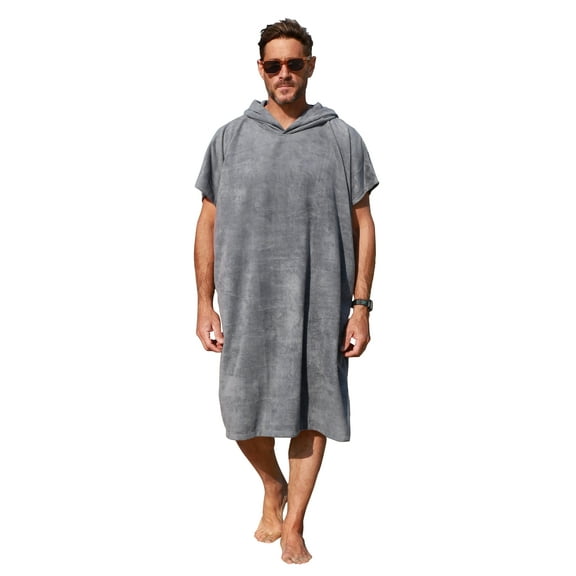 Hooded Poncho Towels Changing Robe for Adult Surfer Swimmer Sport Beach, Grey