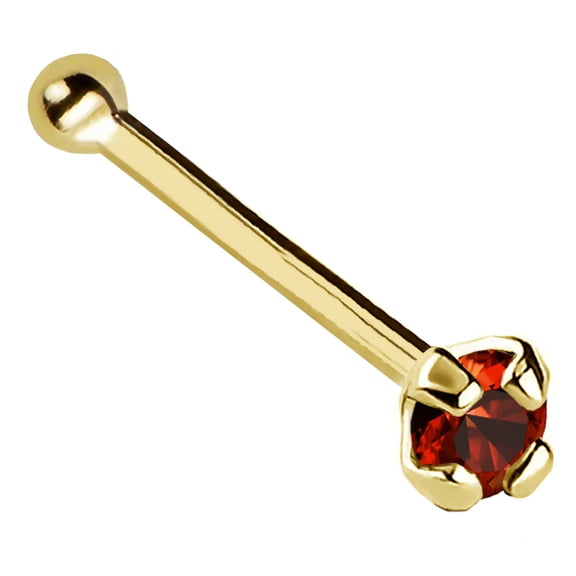 22G Solid 14Kt Gold Nose Bone Stud with Prong Set real Garnet Gemstone, 14kt Yellow Gold or 14kt White Gold - January Birthstone Nose Ring-NBYG_GR-1.5MM
