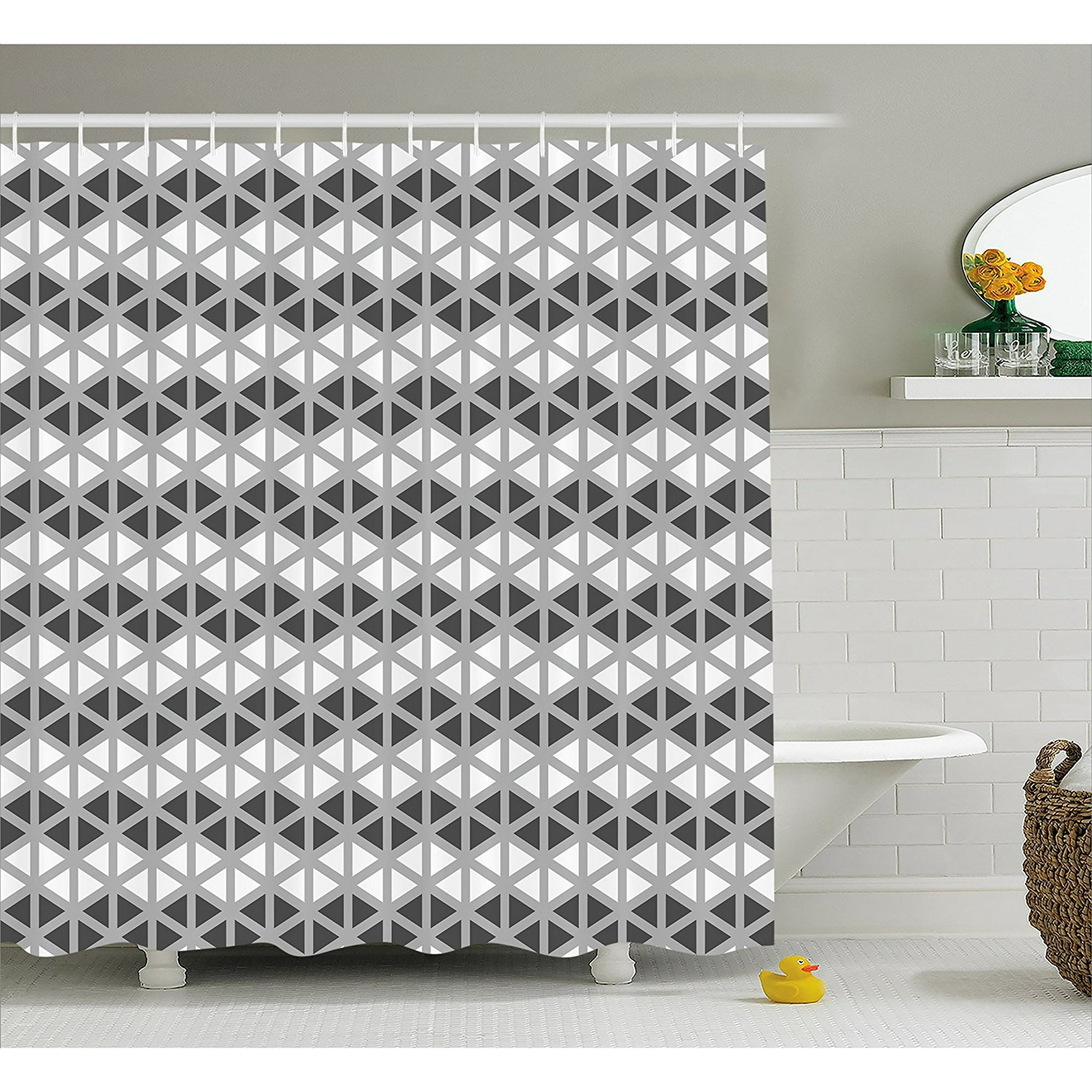 Grey Decor Shower Curtain By Triangle Sides Regular Polygon Shapes With Symmetrical Lines Dimensional Design Image Fabric Bathroom Decor Set With Hooks 84 Inches Extra Long White By Ambesonne Walmart Canada