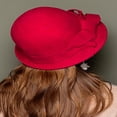 thumbnail image 4 of JUNWELL Womens Solid Color Bucket Hat Casual Lady Bowler Hat 100% Wool Winter Cap Cloche with Bow Accent Red, 4 of 6