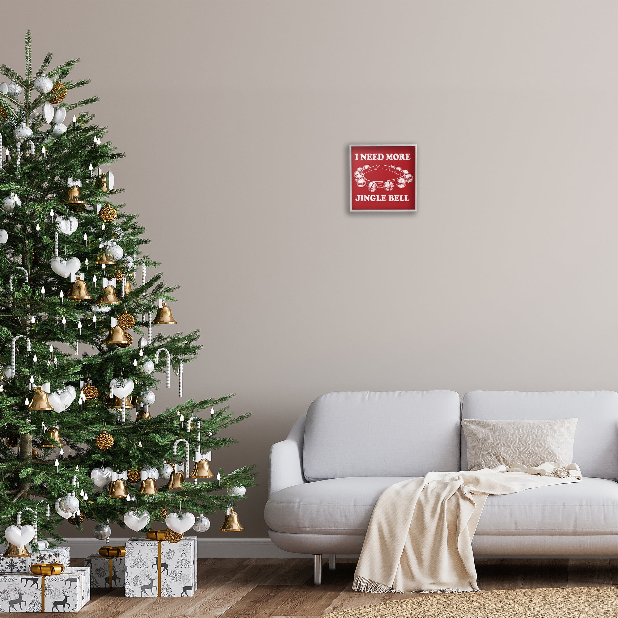 Stupell Industries Need More Jingle Bell Holiday Painting Gray Framed Art Prints Wall Art, 12 x 12
