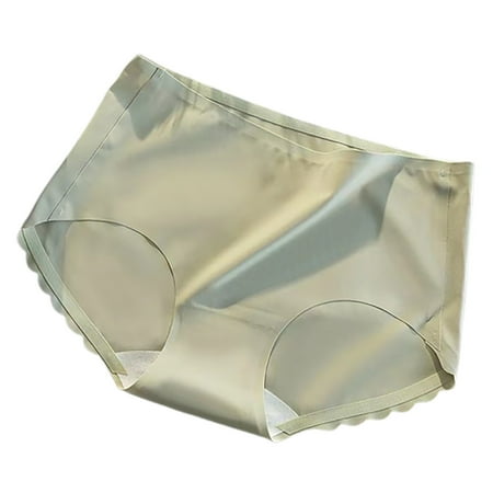 Hamky Womens Underwear Cotton Underwear Women s Solid Color Ice Silk Mid Waist Lightweight Breathable Crotch Pure Cotton Briefs Seamless Underwear Hipster Panties Green M
