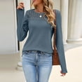 thumbnail image 4 of CHGBMOK Womens Crew Neck Tops Long Sleeve Hollow Lace Shoulder Shirts Soft Knit Blouses Office Layering Basic Daily Wear Tops, 4 of 8