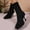 #020-Black, variant on Women's Fashion Casual Chunky Heel Ankle Boots - Solid Color Stretchy Fly Knit Square Toe Sock Boots, Autumn Winter High Heel Short Boots New Arrival