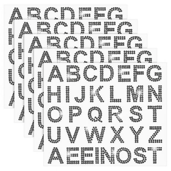 170 Pcs Silver Rhinestone Letter Stickers, 5 Sheets 34 Letters Glitter Bling Alphabet Letter Stickers Black