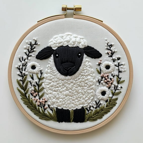 DIY Punch Needle Kits for Beginners Cute Black and White Sheep with Hoop Embroidery Punch Needle Starter Set Easy for Adults and Kids Festival Gift and Decor 20x20cm