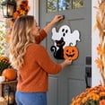 thumbnail image 5 of Halloween Decoration Wooden Sign Ghost Halloween Front Door Hanger Spooky Wooden Pumpkin Black Cat Sign for Indoor Outdoor Yard Сute Ghost Home Decorations Signs,C, 5 of 7