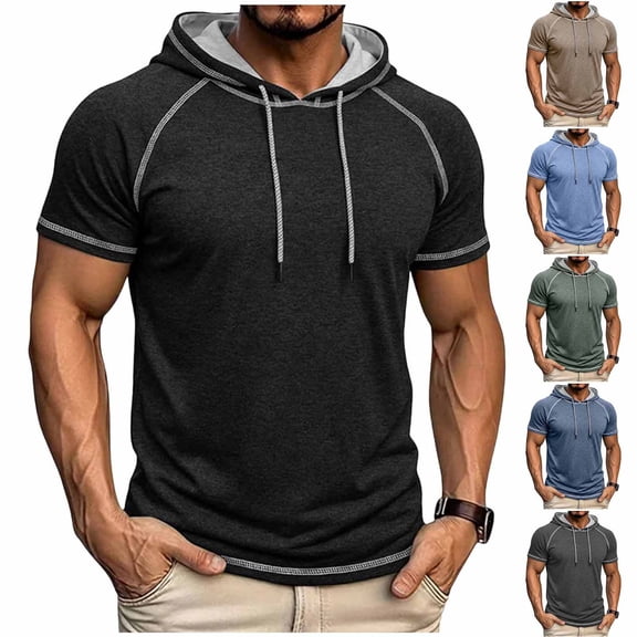 Hilenly Mens Short Sleeve Athletic Hoodie Lightweight Pullover Sweatshirt Hooded Workout Shirts for Gym