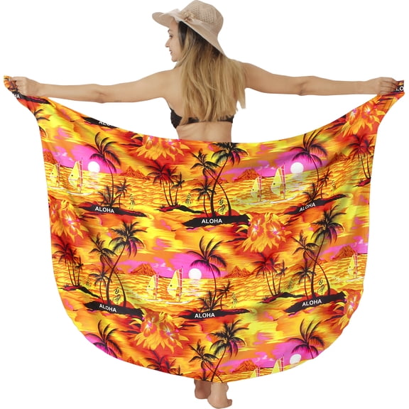 HAPPY BAY Women's Beachwear Summer Bikini Wraps Beach Wrap Sarong Coverups Skirt Swimsuit Swim Cover ups for Swimwear Women One Size Tangerine, Island