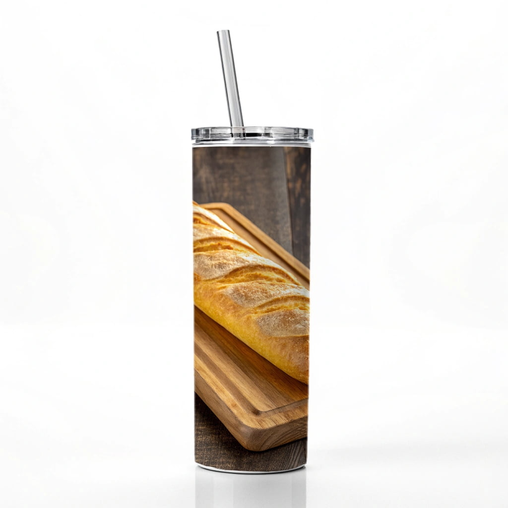 Baguette Bread Board 20oz Insulated Water Bottle Skinny Tumbler Includes Straw