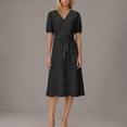 thumbnail image 6 of FRSASU Summer Dresses for Women Short Sleeve Polka Dot Midi Dress V-Neck A Line Sundress Beach Vacation Flowy Dresses Black, 6 of 7