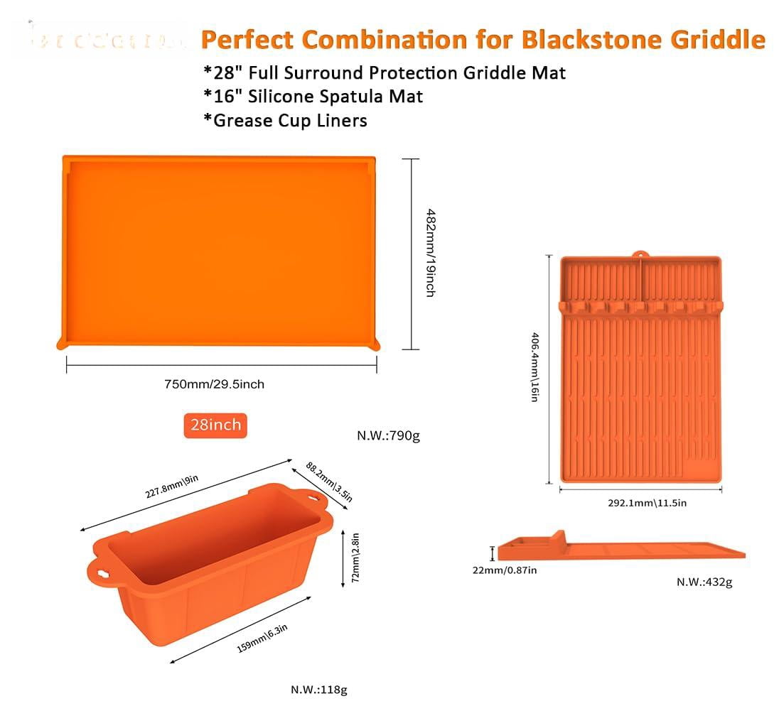 Full-edge 28" Silicone Griddle Cover  With 16" Spatula Mat And Grease Cup Liners Compatible Blackstone All-season Outdoor Protection Combination
