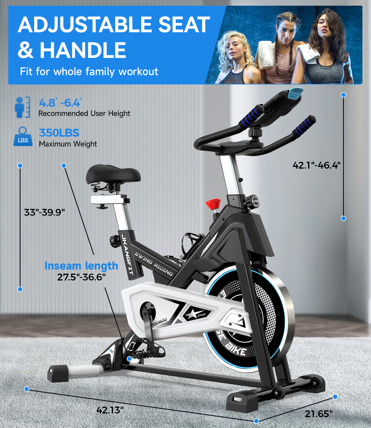 Pooboo Magnetic Exercise Bike Stationary Indoor Cycling Bike with Built-In Bluetooth Sensor Compatible with Exercise Bicycle apps&Ipad Mount, Comfortable seat&Slant Board, Silent Belt Drive, 350lbs - image 2 of 6