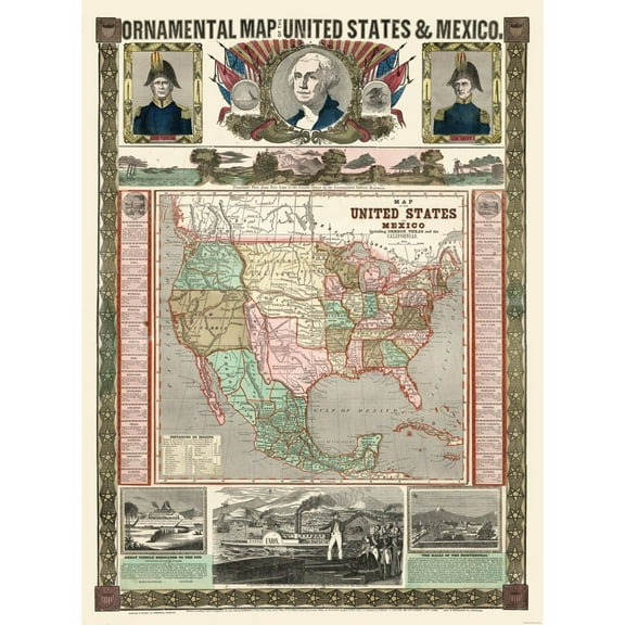 Historic State Map - United States - Mexico - Thayer 1868 - 23 x 31.13 - Vintage Wall Art
