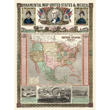 Historic State Map - United States - Mexico - Thayer 1868 - Vintage Wall Art