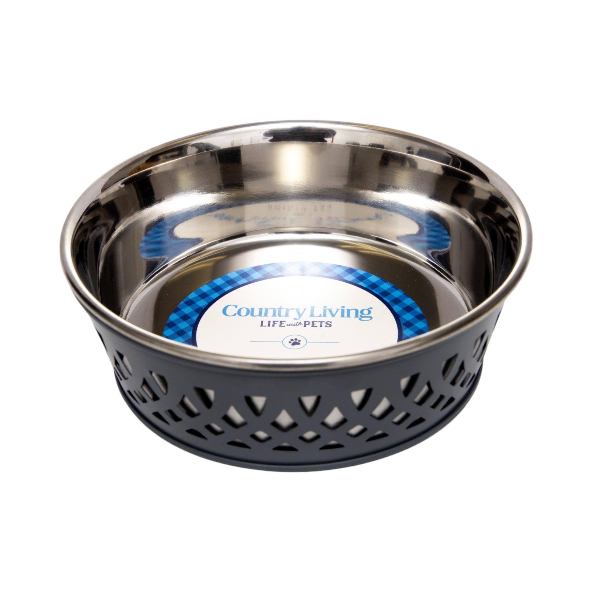 Country Living Set of 2 Stainless Steel Dog Bowls – Farmhouse Style – Gray/30oz