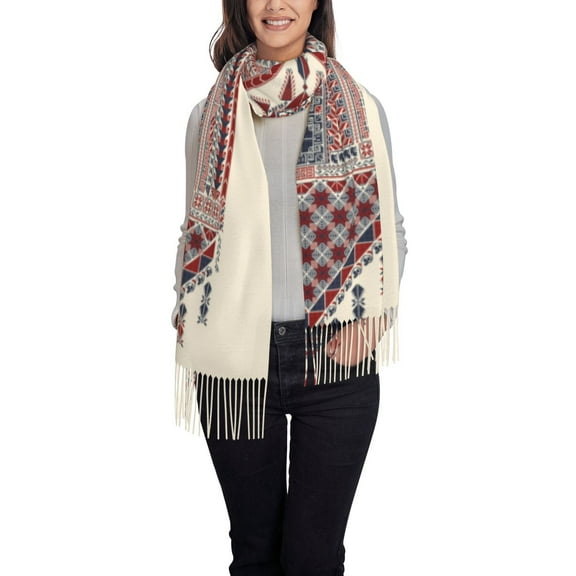Gaeub Fashion Tatreez Print Tassel Scarf,Wraps Scarves for Women,Winter Scarf,Cold Weather Shawls,Ideal for Travel