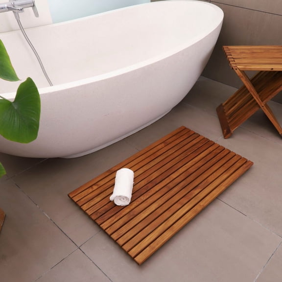 Nordic Teak 31.4" x 19.6" Oiled Shower and Bath Mat - Brown