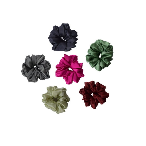 SHOPCREW 6 Pcs Soft Silk Satin Hair Scrunchies for Women and Girls Ponytail Holder Thick Hair Bands Ties Accessories 4.5 Inches