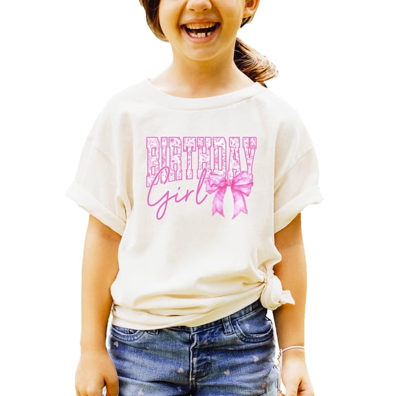 Floral Birthday Girl Shirt for Women, Teens & Kids Pink Coquette Bow Party T-Shirt Natural Shirt 2T