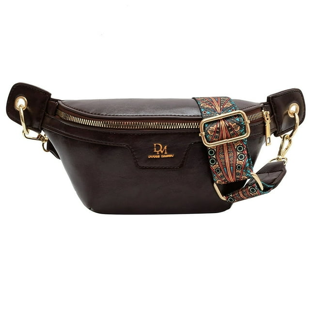 Sac Banane Rétro en Cuir pour Femme à Larges Bretelles, Sac Bandoulière de Voyage (Brun)