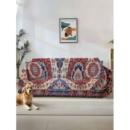 Red Navy Blue Boho Couch Cover Vintage Ethnic Geometric Sofa Cover Blanket for 1 Seat Cushion Sectional Sofa Slipcover Furniture Protector for Living Room Bedroom 71 x91