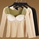 thumbnail image 4 of Gibobby Ropa interior mujer Ropa interior térmica de manga larga de terciopelo acolchado en el pecho con en V grueso de algodón a la moda de invierno para mujer（Verde， XL), 4 of 5